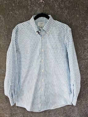 L. L. Bean Traditional Fit Button Up Plaid Dress Shirt, Blue Green White, 15½ 33